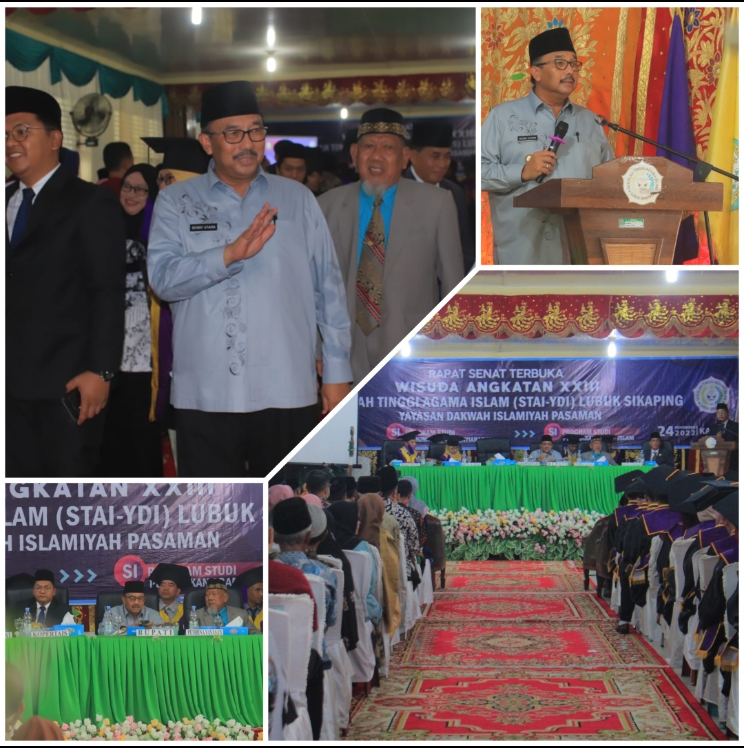 Bupati Pasaman H. Benny Utama hadiri wisuda angkatan XXIII Sekolah Tinggi Agama Islam (STAI-YDI) Lubuk Sikaping, bertempat di kampus STAI-YdI Lubuk Sikaping, Kamis 24 November 2022