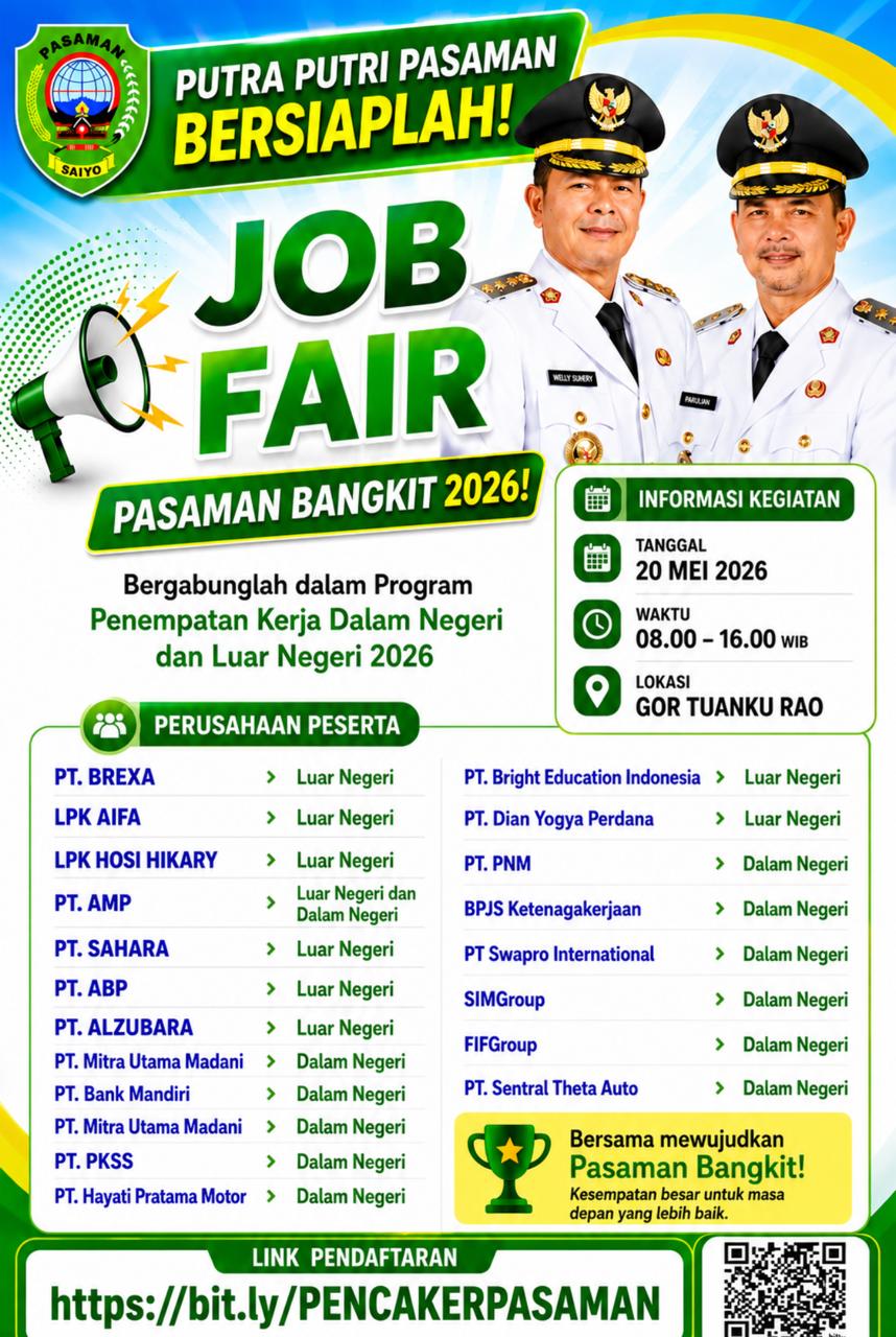 JOB FAIR PASAMAN 2026 DIBUKA  Lebih dari 2.000 Lowongan Kerja Disiapkan untuk Warga Pasaman